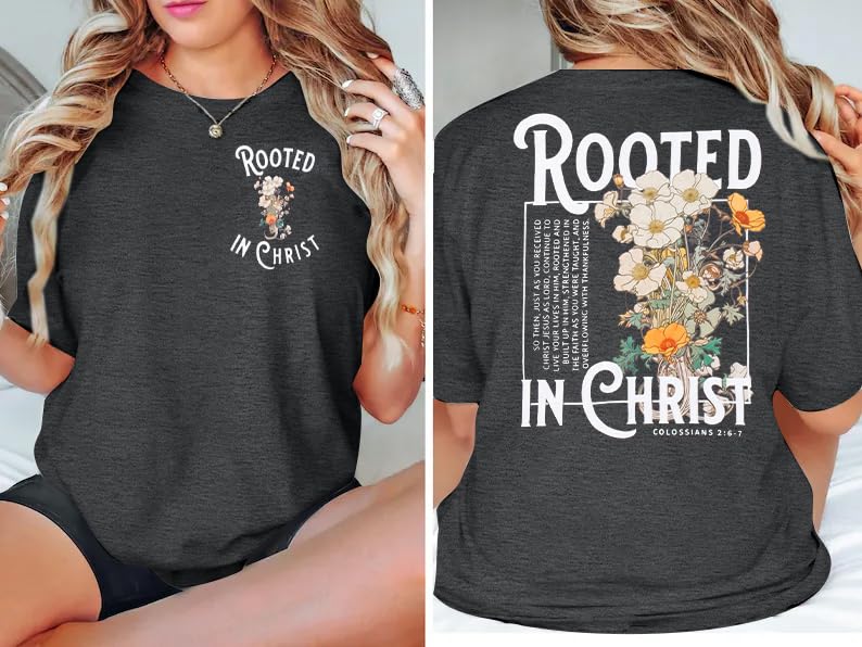 Christian Shirt Women Jesus Oversized Tshirt Rooted in Christ Graphics Tees Tops4