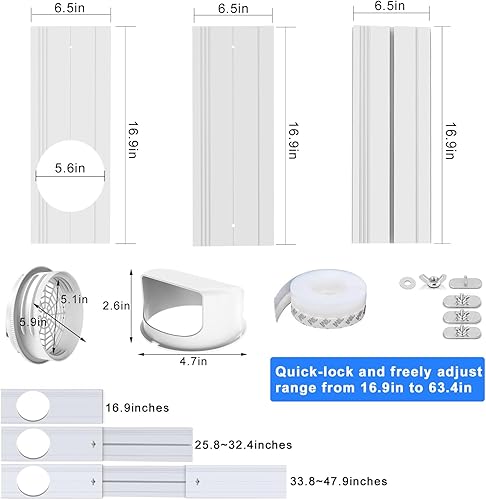 Miniatura 6 de Kit de ventilación de aire acondicionado portátil con acoplador 2 en 1 para manguera de escape de 5.0 pulgadas/5.9 pulgadas, kit de ventana