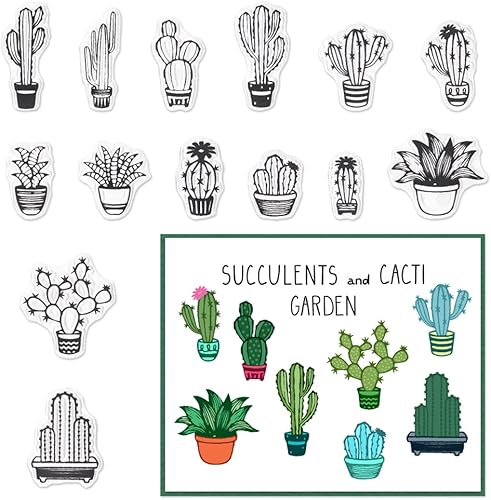 14 sellos transparentes para plantas en maceta para hacer tarjetas y decoraciones de álbumes de fotos, sellos de cactus, sellos de silicona