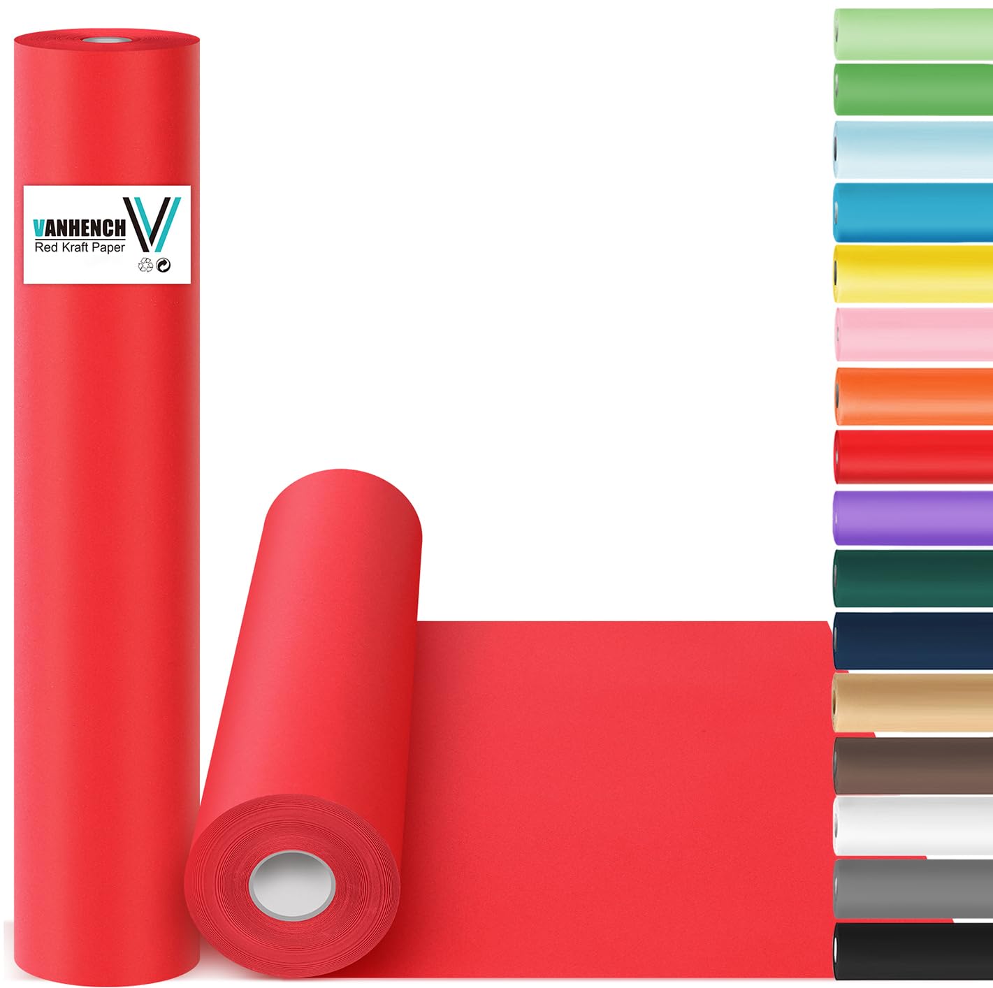 Vanhench Red Wrapping Paper Roll 17.5" x 760" (63') for Women Men Kids Girls, Solid Color Art Kraft Craft for Wedding, Birthday, Mothers Day Gifts, Bouquet Flower Poster Bulletin Board