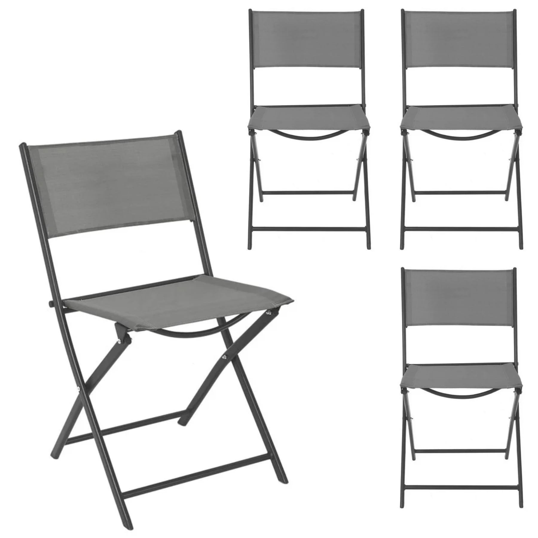 Set 4 Sedie Pieghevoli Salvaspazio da Giardino in Metallo e Textilene, Sedie da Esterno Resistenti a Sole e Pioggia, per Balcone Terrazzo Veranda Patio, Portata 120 kg (Antracite)
