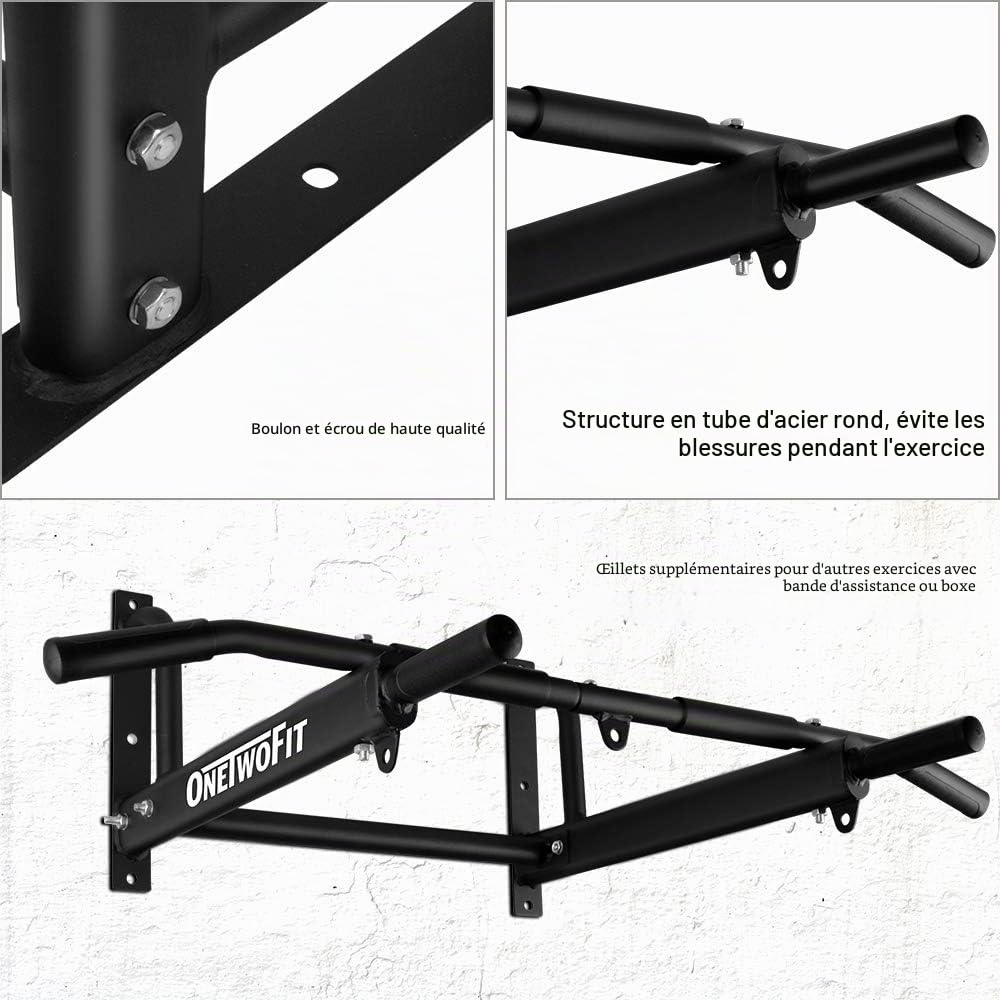 ONETWOFIT Barre de traction murale avec 6 trous plus stable pour une utilisation en intérieur et en extérieur, poids maximum : 200 kg OT103