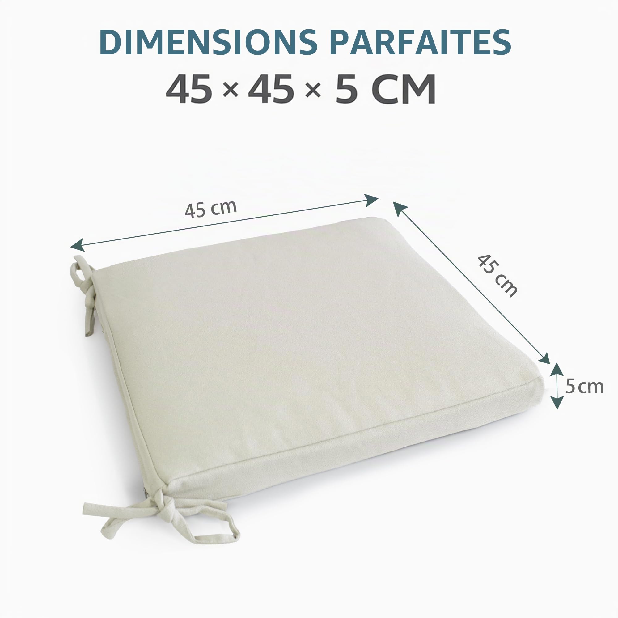 Lot de 6 coussins pour chaise 45 x 45 x 5 cm | Imperméable et facile à nettoyer | Avec sangles de fixation | Housse avec fermeture éclair amovible | Utilisation intérieure et extérieure | Idéal pour