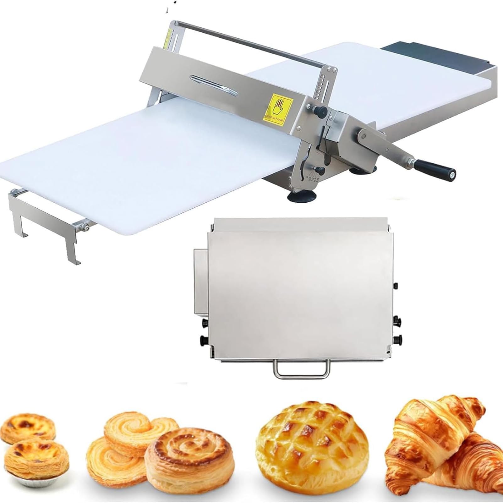 Joyfitness Manual Pastry Roller Stainless Steel, Foldable Dough Sheeter Machine, 0-27mm Thickness Adjustment, 30x60cm/40x90cm Large Size Press Board, For Puff Pastry And Croissant Making