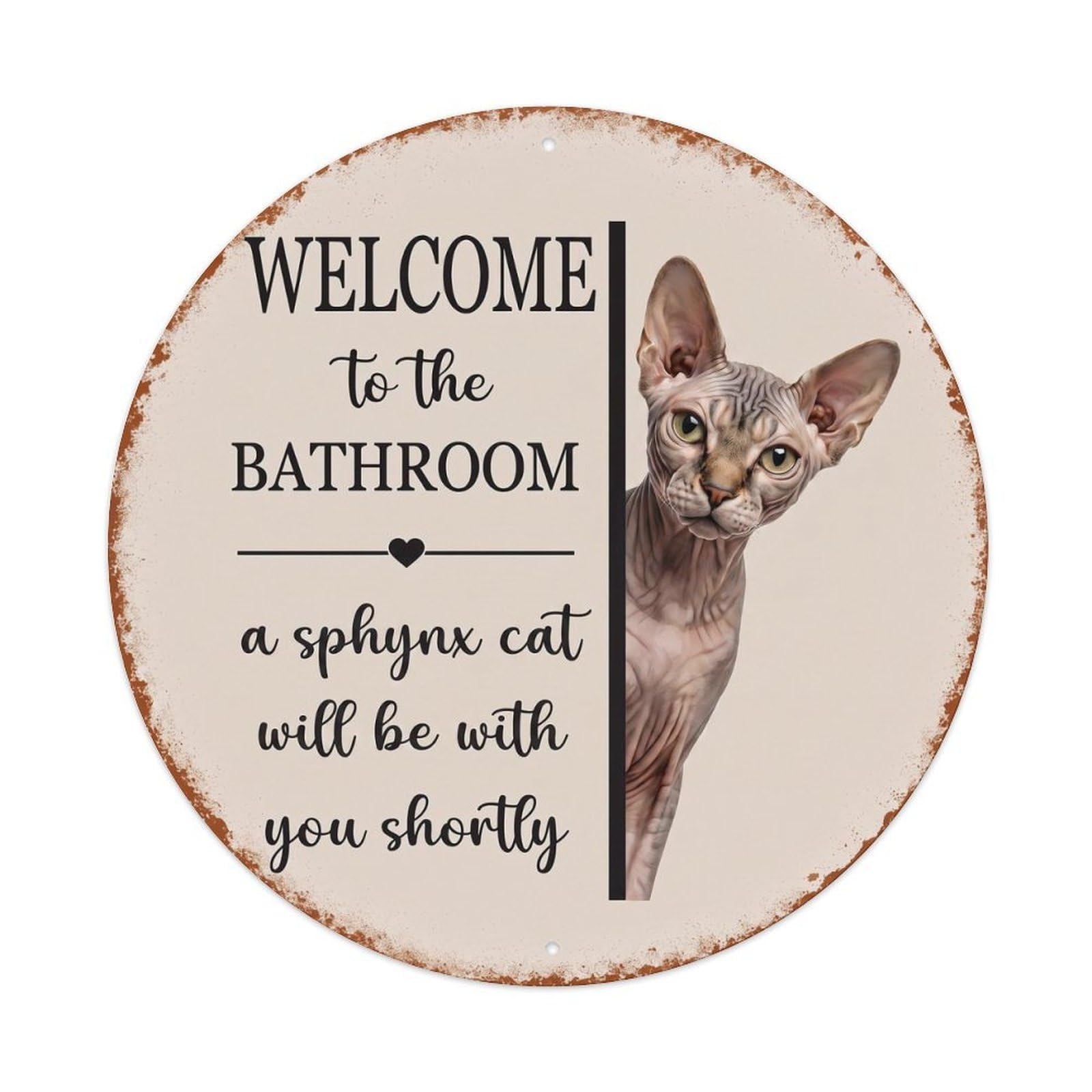 Vintage WELCOME To The BATHROOM Sphynx Cat Metal Tin Sign