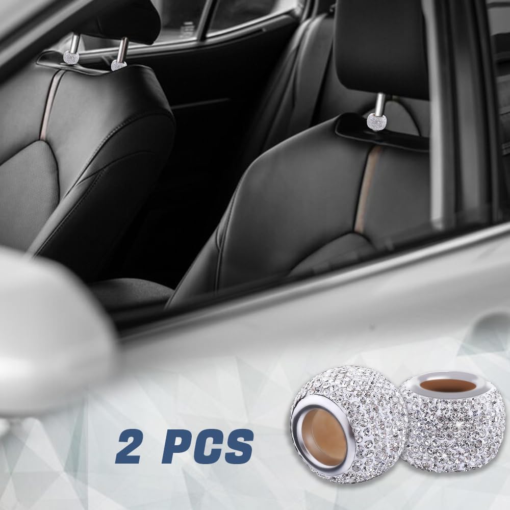 2PCS Car Headrest Collars, Car Head Rest Decor, Crystal Rhinestone Automotive Head Rest Collars, Diamond Automotive Seat Interior Charms Accessories Universal for Cars RVs SUVs Trucks (White) image 4