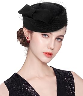 Wool Fascinator Hat Winter Wool Felt Pillbox Hat for Women Wedding Church Hat Veil Bowknot Fedoras