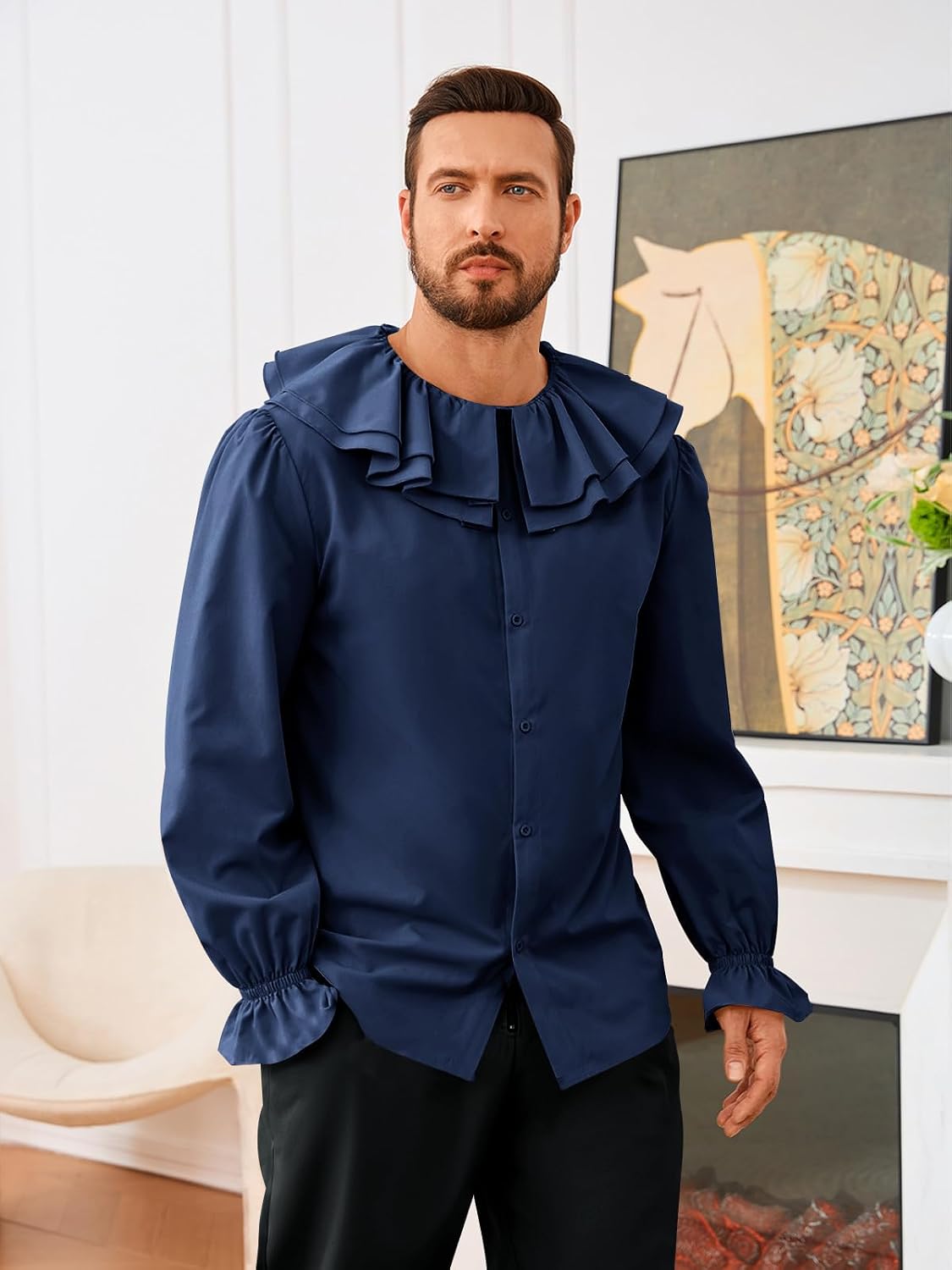 Runcati Mens Medieval Pirate Shirt Ruffle Steampunk Viking Vampire Renaissance Poet Shirts Victorian Halloween Costume Tops