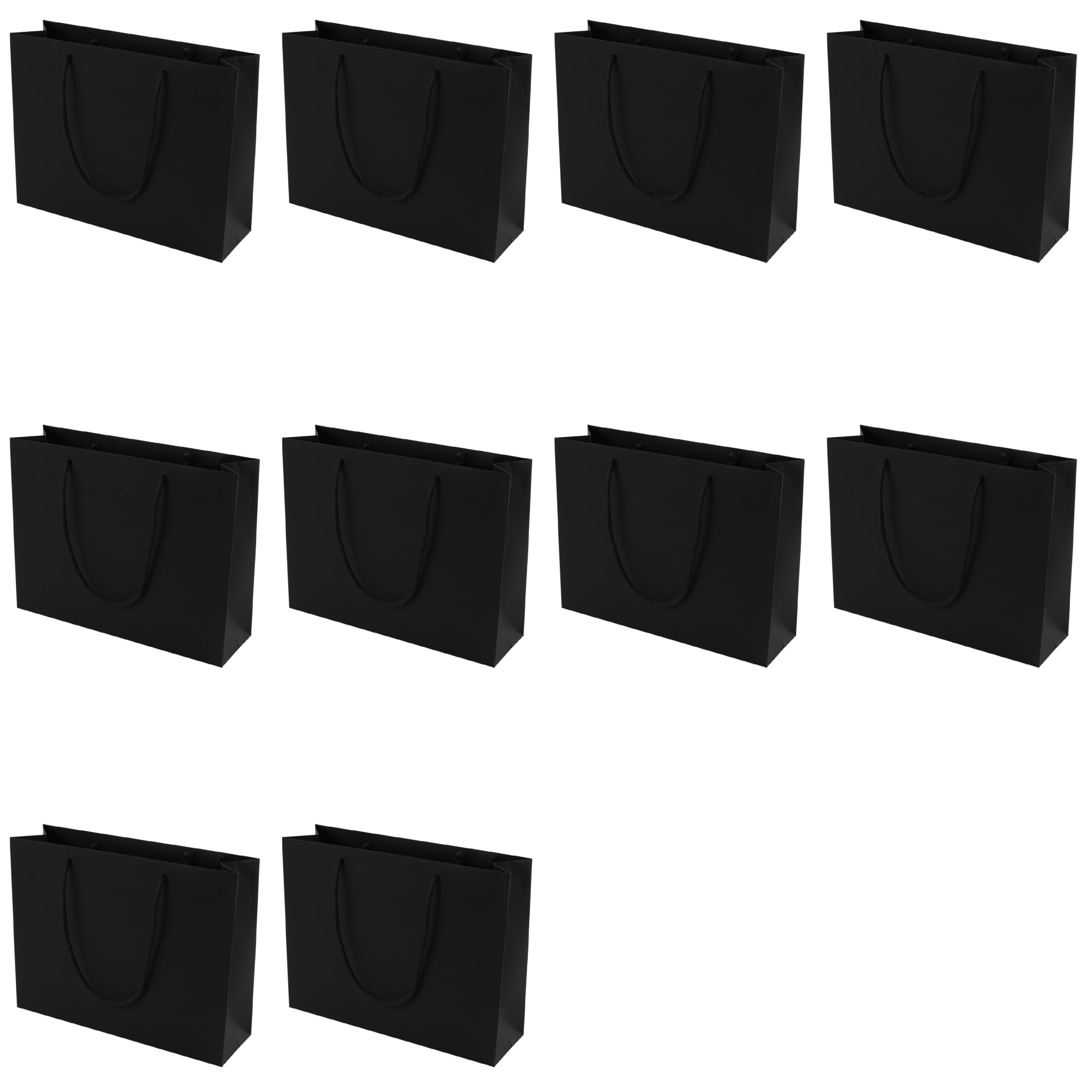 Pack of 10 Large Black Premium Eco Kraft Paper Gift Bags | Wide A4 (33x25x10cm) | Paper Braided Handles | FSC Certified | Plastic Free | Boutique Retail & Gifting