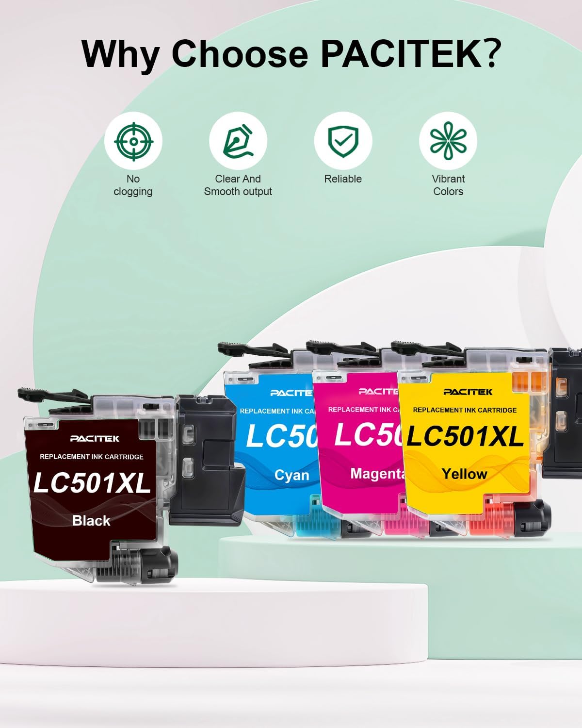 LC501XL LC501 Ink Cartridges for Brother Printer Work Smart MFC-J1360DW MFC-J1260W MFC-J1260DW MFC-J1410DW MFCJ1360DW MFCJ1260W MFCJ1260DW MFCJ1410DW 1360 1260 1410 (4 Pack)