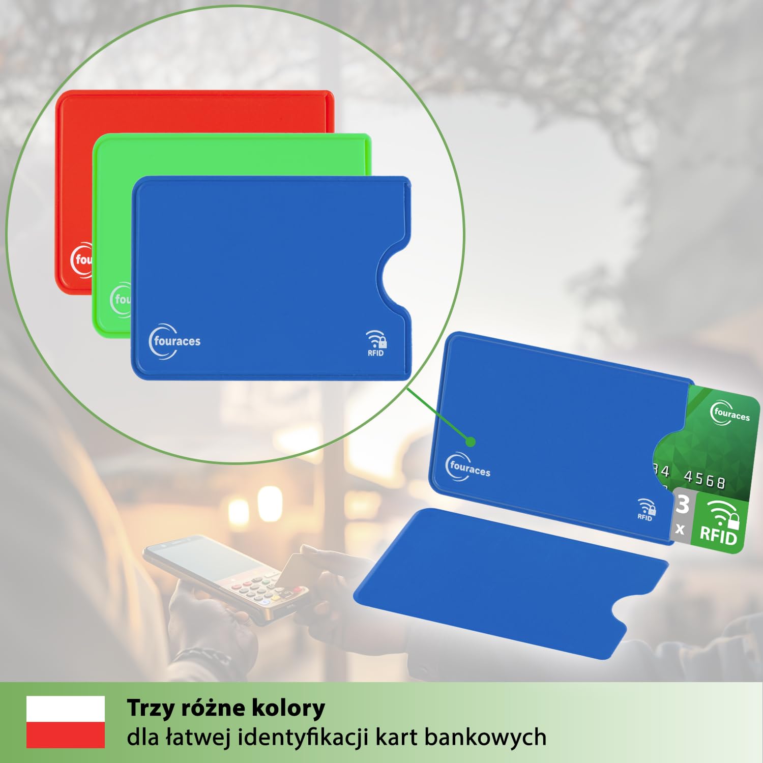 fouraces 3x etui ochronne z blokadą RFID – różne kolory – zabezpieczenie przed kradzieżą danych – etui NFC – etui na karty kredytowe i karty EC, etui na karty EC na karty bankowe