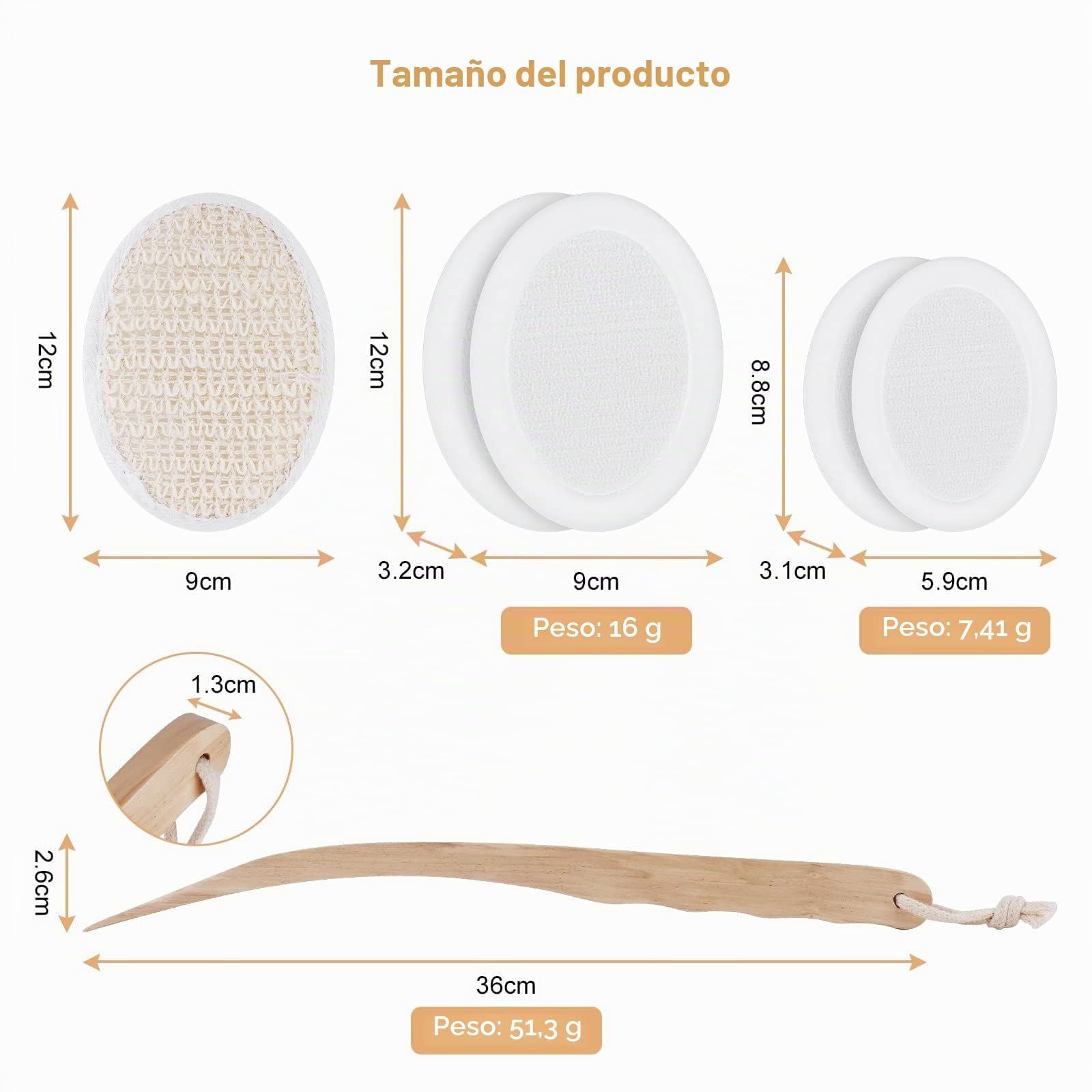 URAQT Aplicador Crema Espalda, 7 Pack Aplicador de Loción de Mango Largo, 2 en 1 Cepillos de Cuerpo para Autoaplicación y Ducha con 4 Almohadillas de Esponjas, Esponja Exfoliante de Lufa (Blanco)