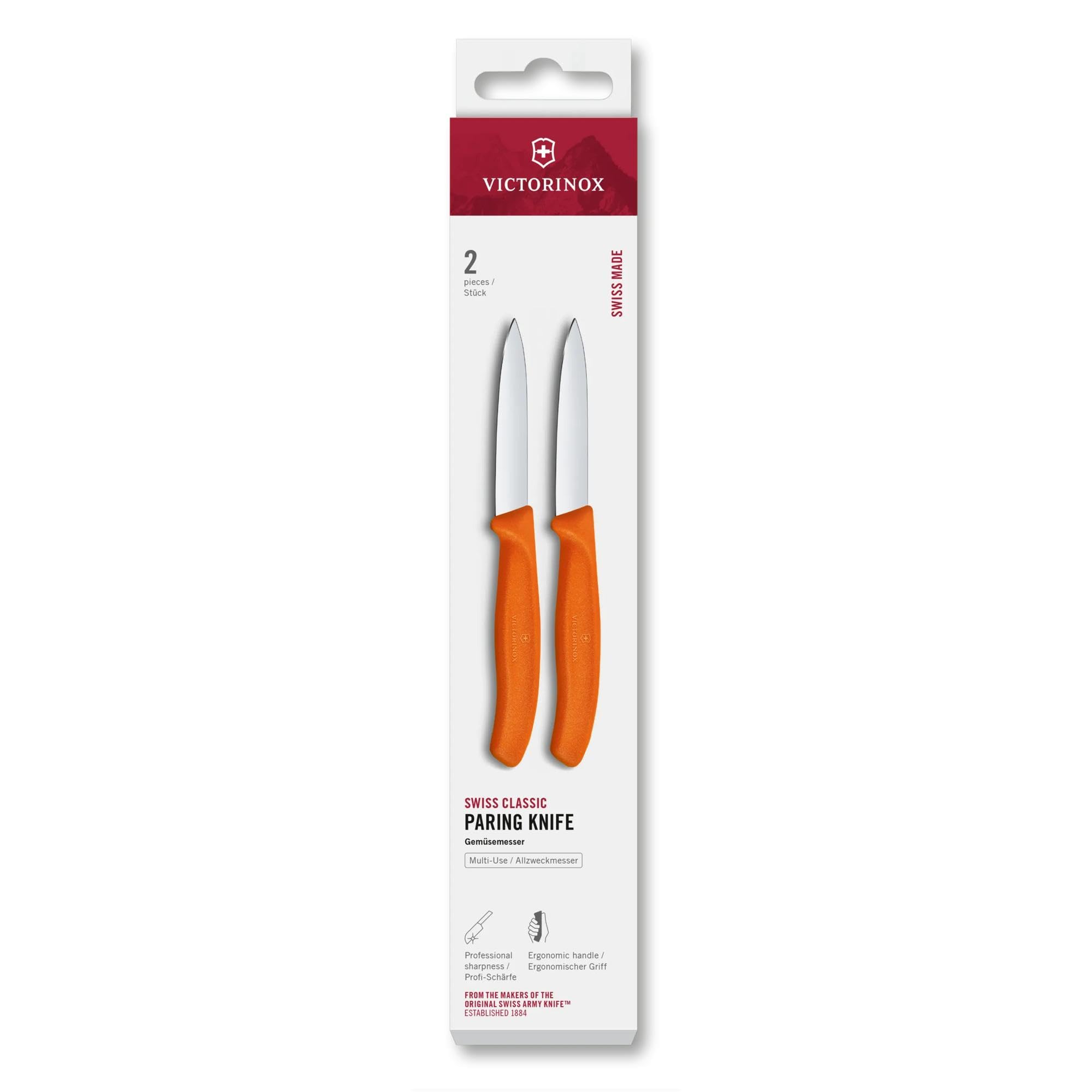 Victorinox Swiss Classic, Paring and Vegetable Knife Set, 2-piece, Extra Sharp Blade, Straight Edge for Precise cuts, 8 cm, Stainless Steel, Orange