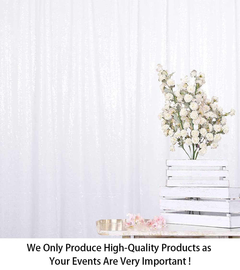 ShinyBeauty White Sequin Backdrop Curtain 2 Panels Seuqin Bakdrop 4X8FT Photo Backdrop for Party Wedding Backdrop 8FT White Glitter Backdrop Curtain for Baby Shower Decoration