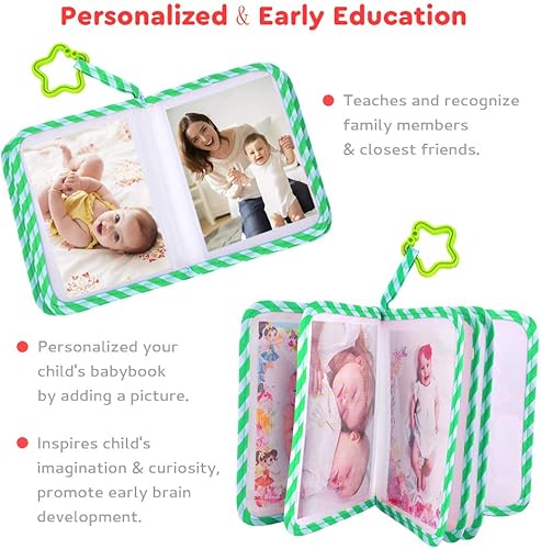 Miniatura 3 de Álbum de fotos de bebé, verde, 4 x 6 pulgadas, cubierta de tela suave, para fotos de 4 x 6 pulgadas
