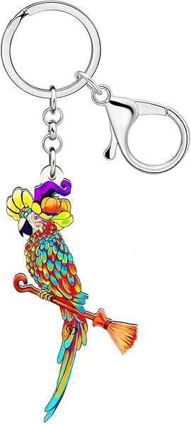 RAIDIN Acrylic Cute Pirate Series Halloween Parrot Keychain for Women Girls Scarlet Macaw Key Ring Gifts for Bird Lovers