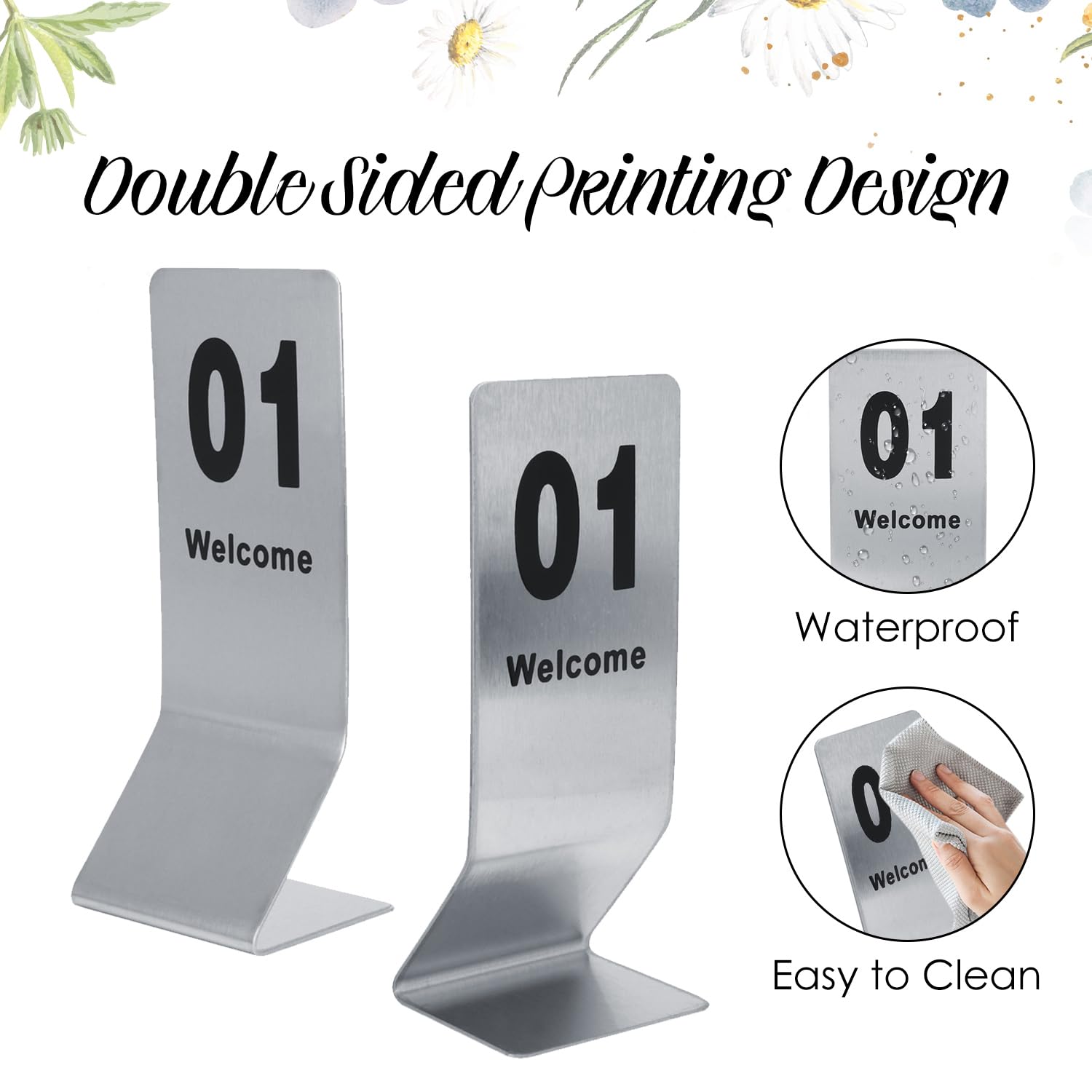 10 Piezas Números de Mesa, Señal de Mesa Numerada de Doble Cara de Acero Inoxidable, Tarjeta de Asiento de Boda de Restaurante para Eventos, Banquetes, Servicio de Alimentos(1-10)