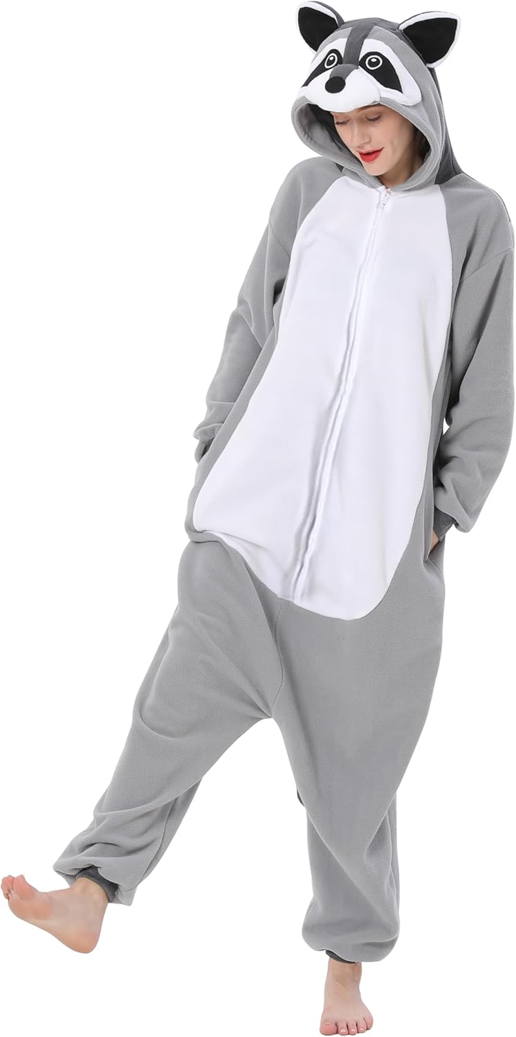 Raccoon Onesie Adult Costume Unisex Christmas Zipper Pajamas Animal Cosplay One Piece Homewear For Women Men - Image 4