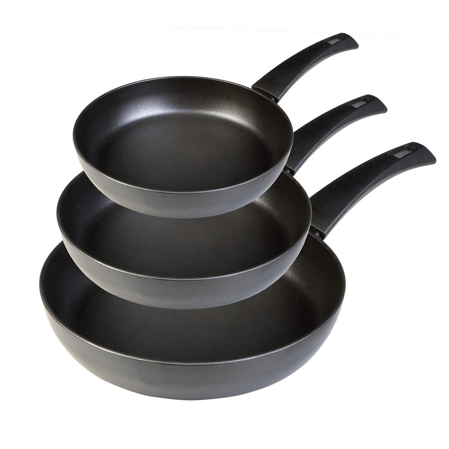 WECOOK! Ecogreen Set Juego 3 Sartenes 18-20-24 cm Aluminio, inducción, Antiadherente ecológico sin PFOA, Limpieza lavavajillas Apta para Todas Las cocinas, vitroceramica, Gas, Negro