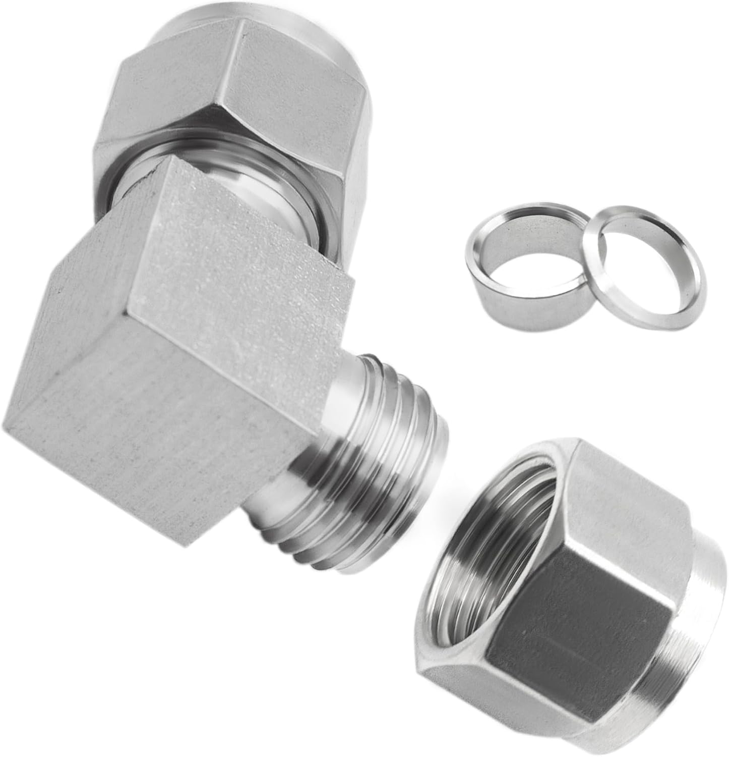 Stainless Steel 304 Compression 90 Degree Elbow 3/8" OD x 3/8" OD Tube Fitting with Double Ferrule, Pack of 2