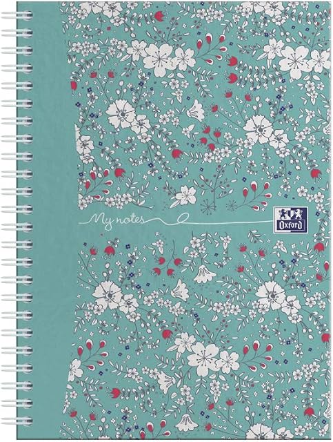 Oxford Floral, A5 Notebook Hardcover, Wirebound, Lined, 140 Pages, 1 Notebook, Blue