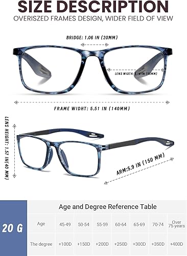 Miniatura 9 de Hubeye 3 pares TR90 de gafas de lectura deportivas para hombres y mujeres ultraligeros flexibles anti-luz azul lectores +1.25