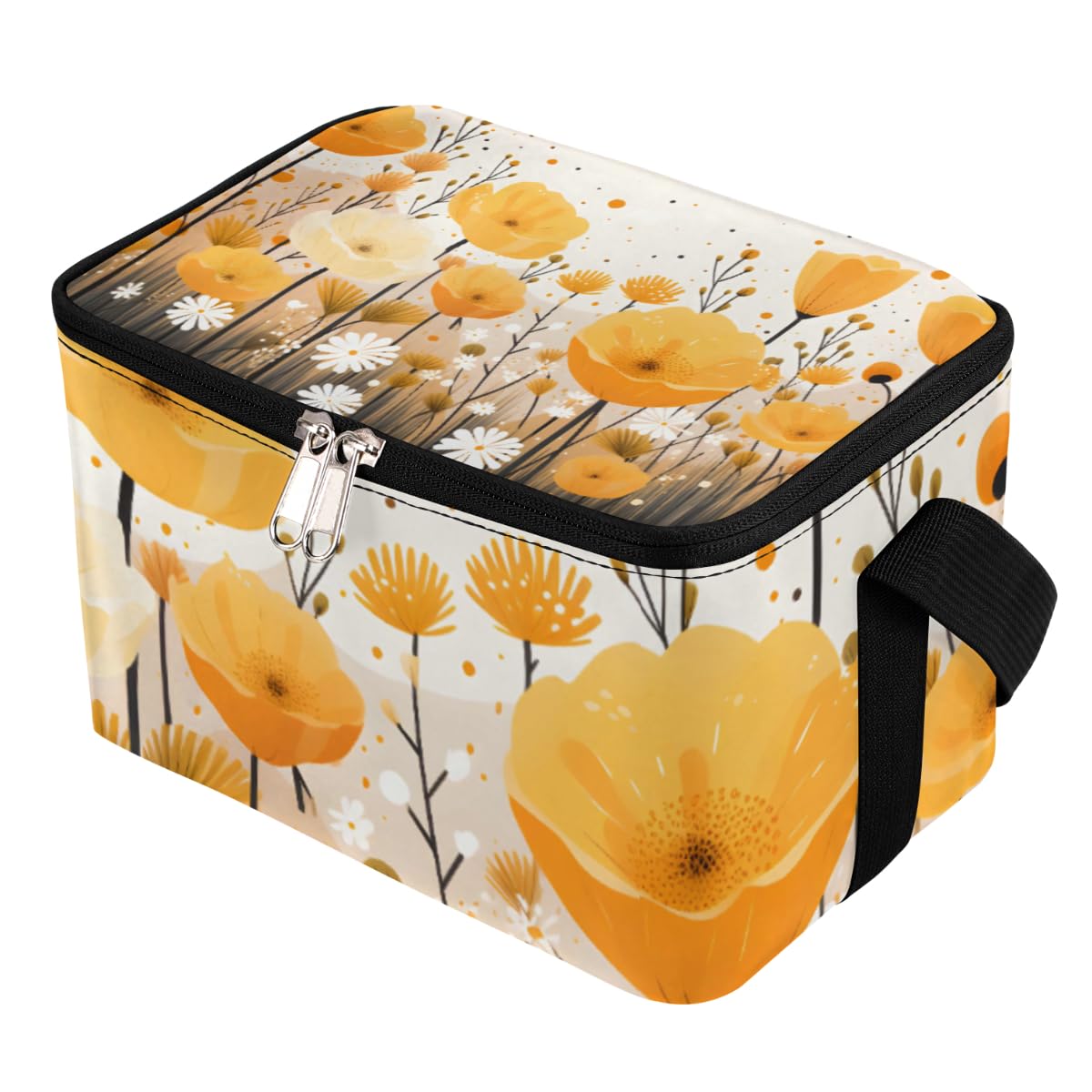 GzLeyigou Lunch Bags for Women Men 9 Cans,Floral Yellow Hot & Cold Food Delivery Bag Insulated Grocery Bag Insulated Lunch Box Flowers Cooler Bag for Office Work Picnic Beach