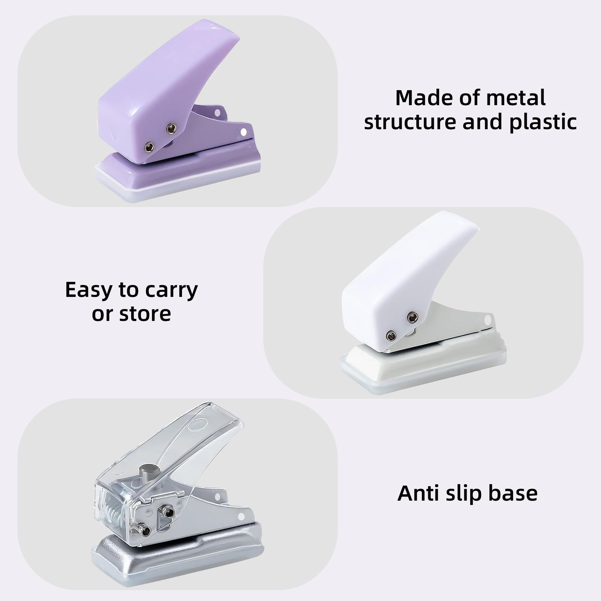 3PCS Single Hole Puncher 3 Colors Mini Paper Punc 10 Sheets Capacity Single Hole Punch for Paper for Scrapbooking Craft Projects(White/Purple/Transparent) - Image 3