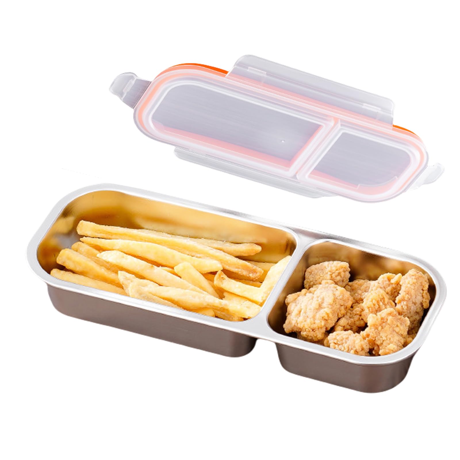 Stainless Steel Divided Double Compartment Snack Containers, Grab and Go Reusable, Dishwasher- Double Condiment Box with Lids ,Metal Bento Lunch Box，