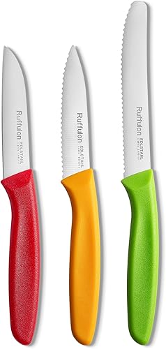 Juego de seis cuchillos para verduras y frutas, de acero inoxidable de alto carbono con mango ergonómico de plástico PP, afilado y súper afilado.