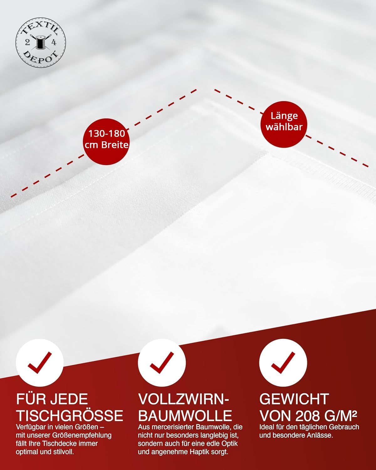 TextilDepot24 Tafelkleed damast wit breedte 130 cm lengte