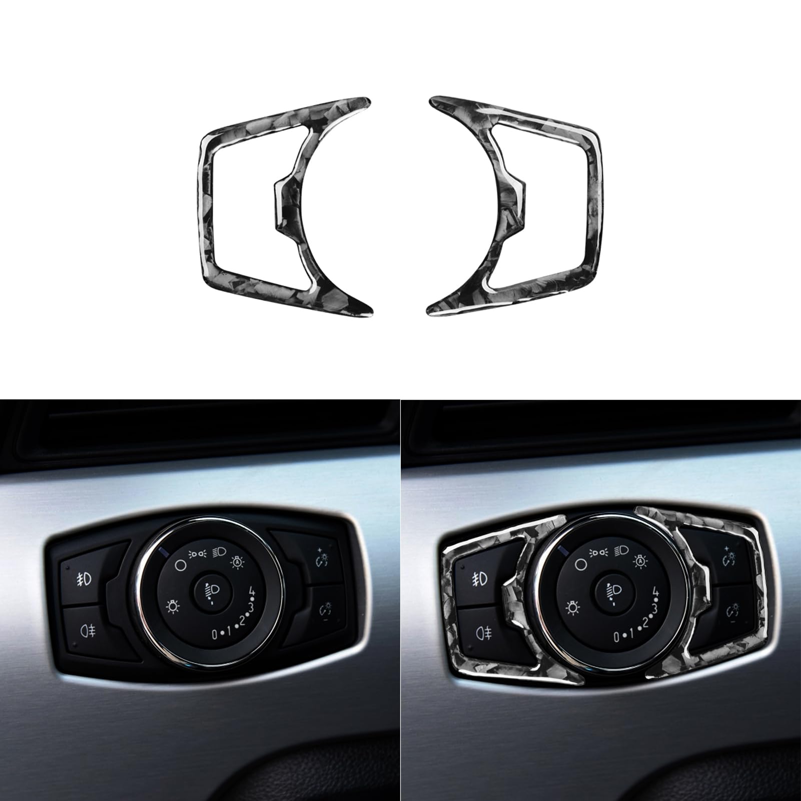 Car Driver Side Headlight Switch Control Button Panel Trim Sticker Glossy Black Forged Carbon Fiber Decoration Compatible with Ford Mustang 2015-2020 Auto Interior Accessories