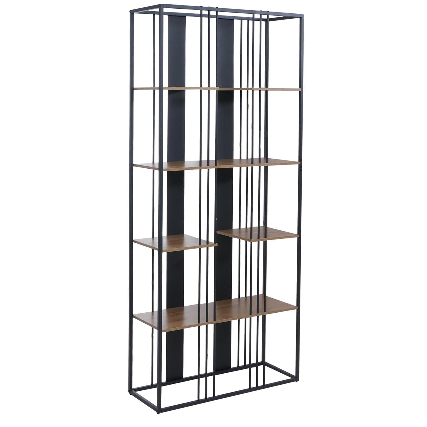 Scaffale HWC-P12, libreria alta, metallo industriale melaminico certificato MVG 180x80x31cm - nero, marrone