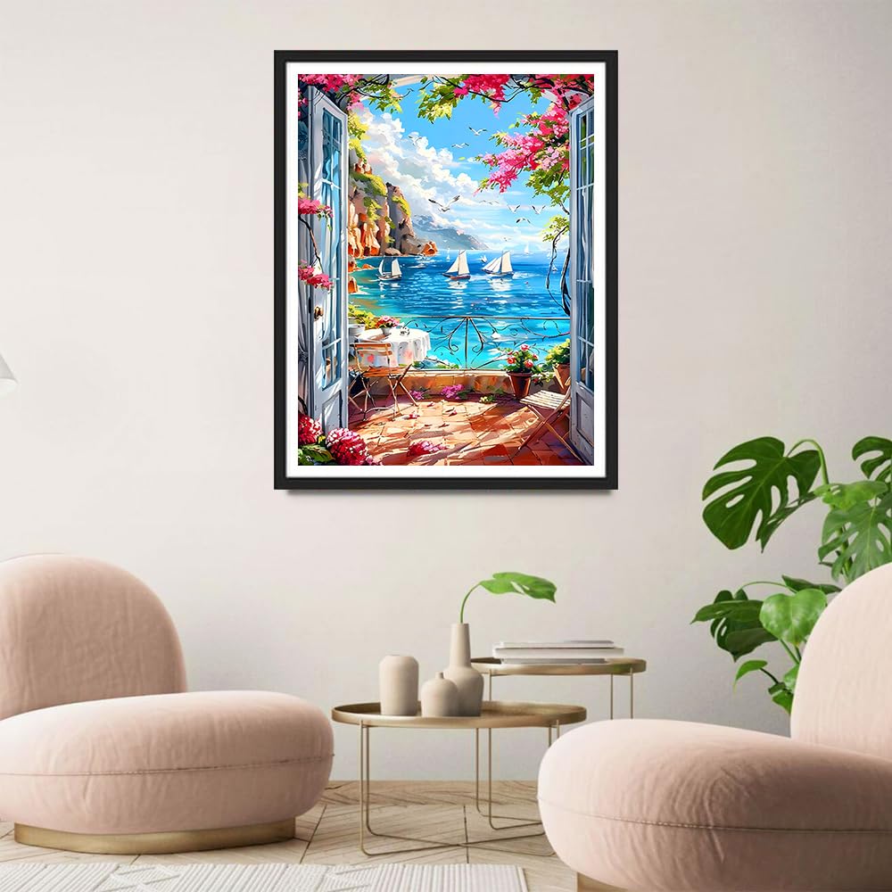 QINRUBB 5D Phare Peinture Diamant Painting Kit, DIY Paysage Art Du Diamant Complet Kits, Coucher De Soleil Diamond Art Strass Point De Croix Painting Pour Adultes Débutants Maison Décor 30X40cm