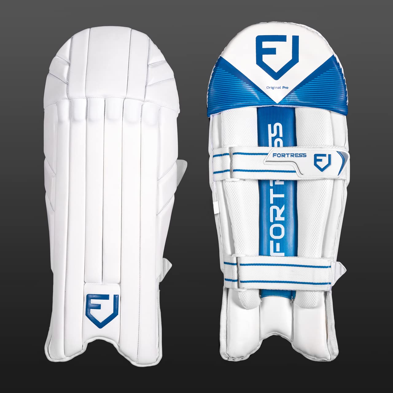 FORTRESS Original Pro Wicket Keeper Pads | Premium Cricket Gear for All Ages (White, Large Adult)