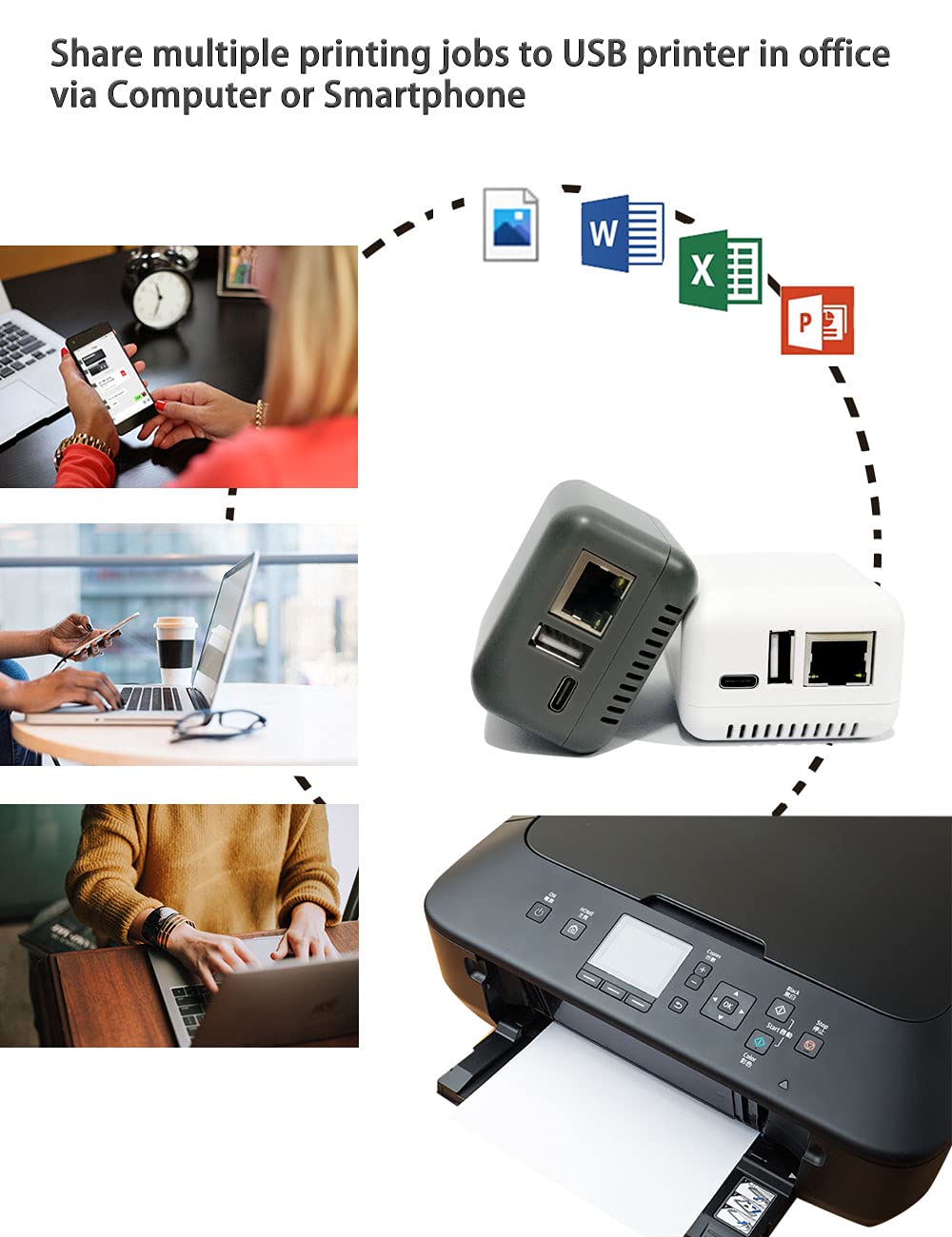 Mini Serveur d'impression réseau pour imprimante USB 2.0 (Blanc)