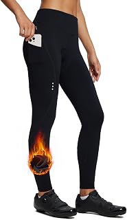 Pantalón de ciclismo para mujer, impermeable, térmico, forro polar, resistente al viento, largo acolchado 4D, con bolsillo