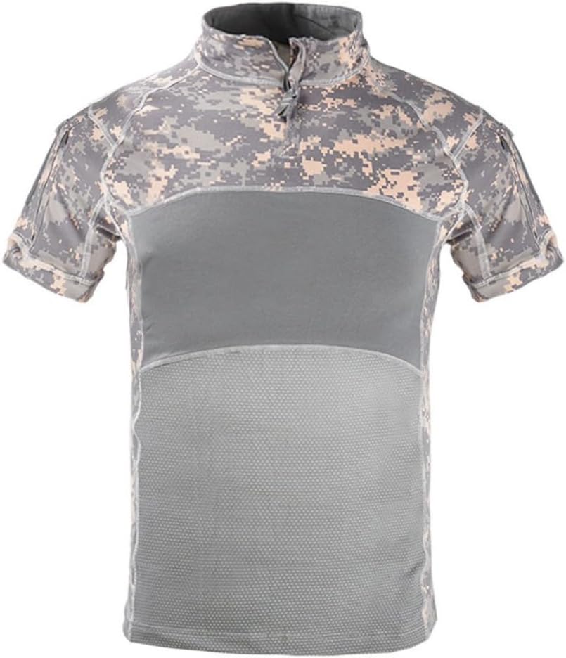 TOMITANY Military Tactical Shirts for Men 1/4 Zipper Stand Collar Combat Cargo T-Shirt Summer Outdoor Work Utility Shirts