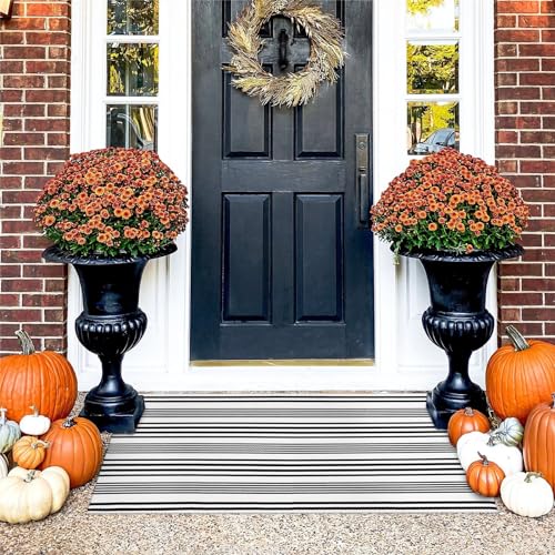 Collive Door Mat Black and White Striped Outdoor Rug 24"x51",Washable Front Porch Rug,Farmhouse Cotton Hand-Woven Layered Door Mats Outdoor for Entryway Front Door,Porch