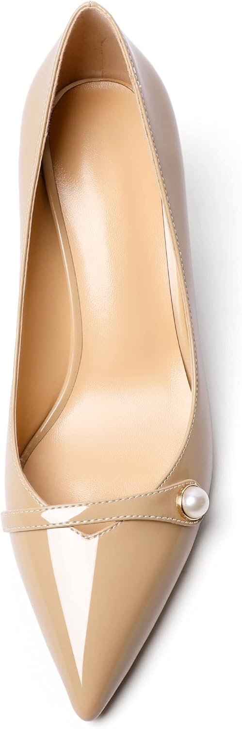 AUMOTED Women's Chunky Block Heel Pumps Pointed Toe Slip On Chunky Mid Heels Ladies Work Office Dress Shoes 2.5 Inches - Image 5