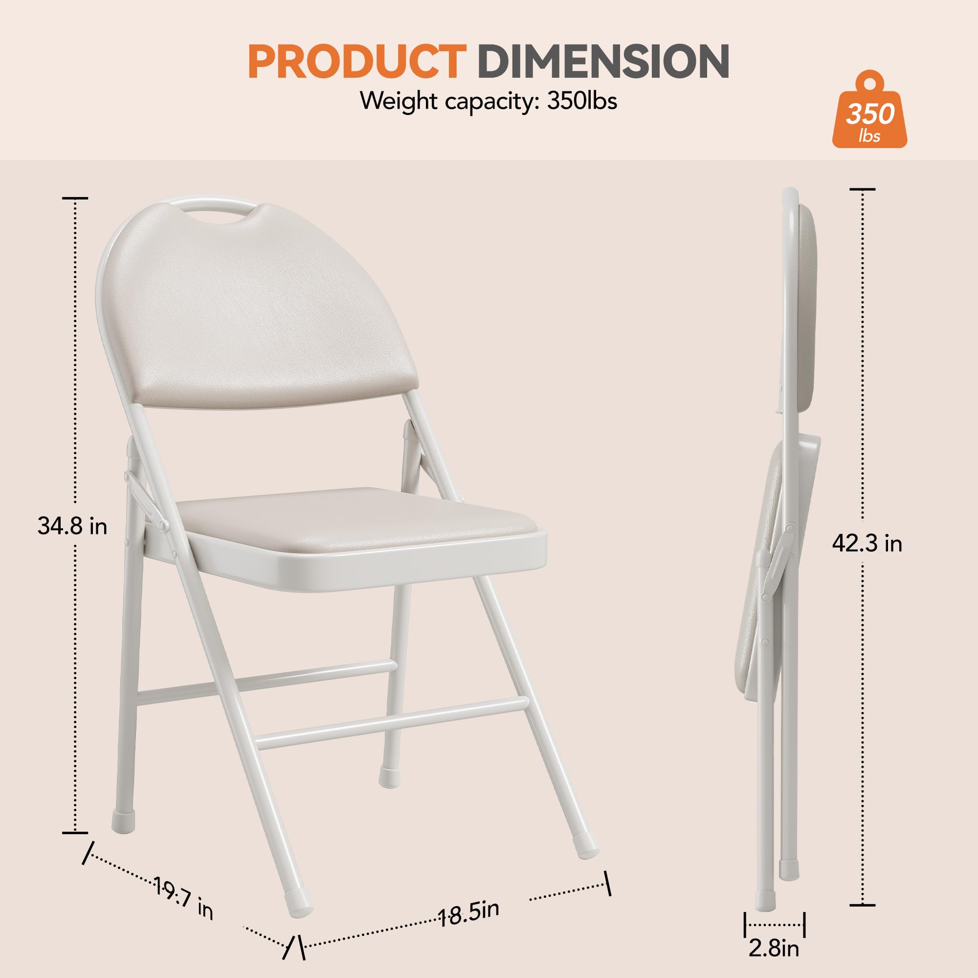 Sedie pieghevoli imbottite per sala da pranzo - struttura in metallo robusto - seduta in similpelle PU facile da pulire - schienale ergonomico - ideali per cucina, ufficio, eventi - Beige, 4