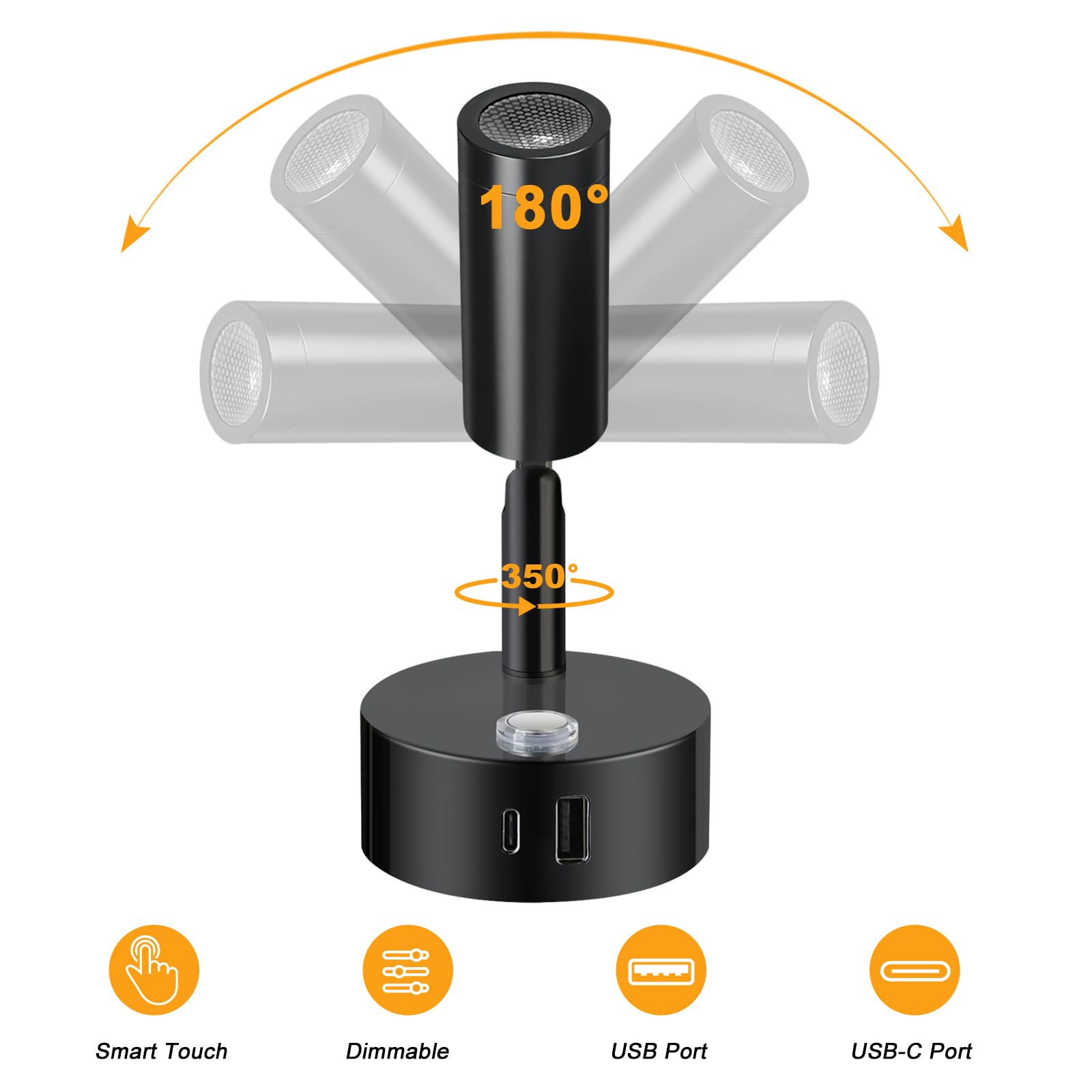 ERWEY 2er LED Leselampe 12V Wohnmobil,Wandleuchte Bettlampe mit Schalter Touch Dimmbar 3000K-6000K, DC 12V-24V Spot Innenbeleuchtung mit USB A+C-Anschlüssen für Boot Auto Van Yacht (Schwarz)