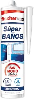 fischer - White Silicone Super Baths 280ml Flexible Anti-Mould Sealant for Kitchens and Bathrooms Durable Adhesion on Multiple Surfaces No Strong Smells High Elasticity Indoor Use