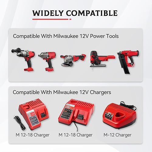 Miniatura 6 de DASNITE Paquete de 2 baterías de repuesto para Milwaukee M-12 de 3500 mAh batería de iones de litio 48-11-2401 48-11-2411 48-11-2420 48-11-2430