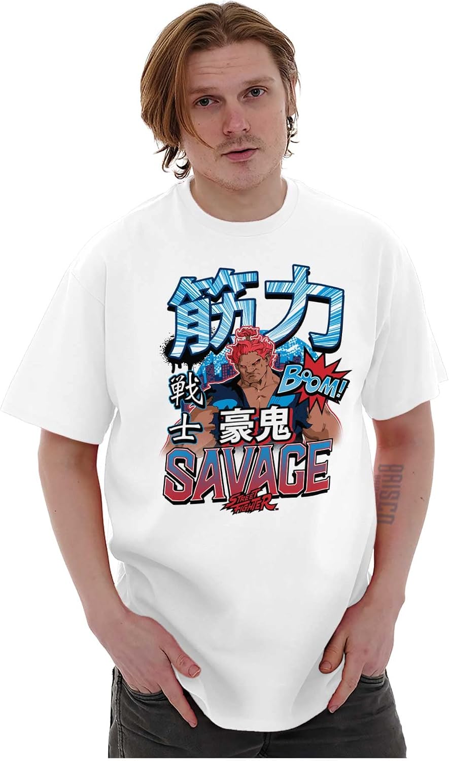 Brisco Brands Kanji Street Fighter Savage Akuma Mens Graphic T Shirt Tees