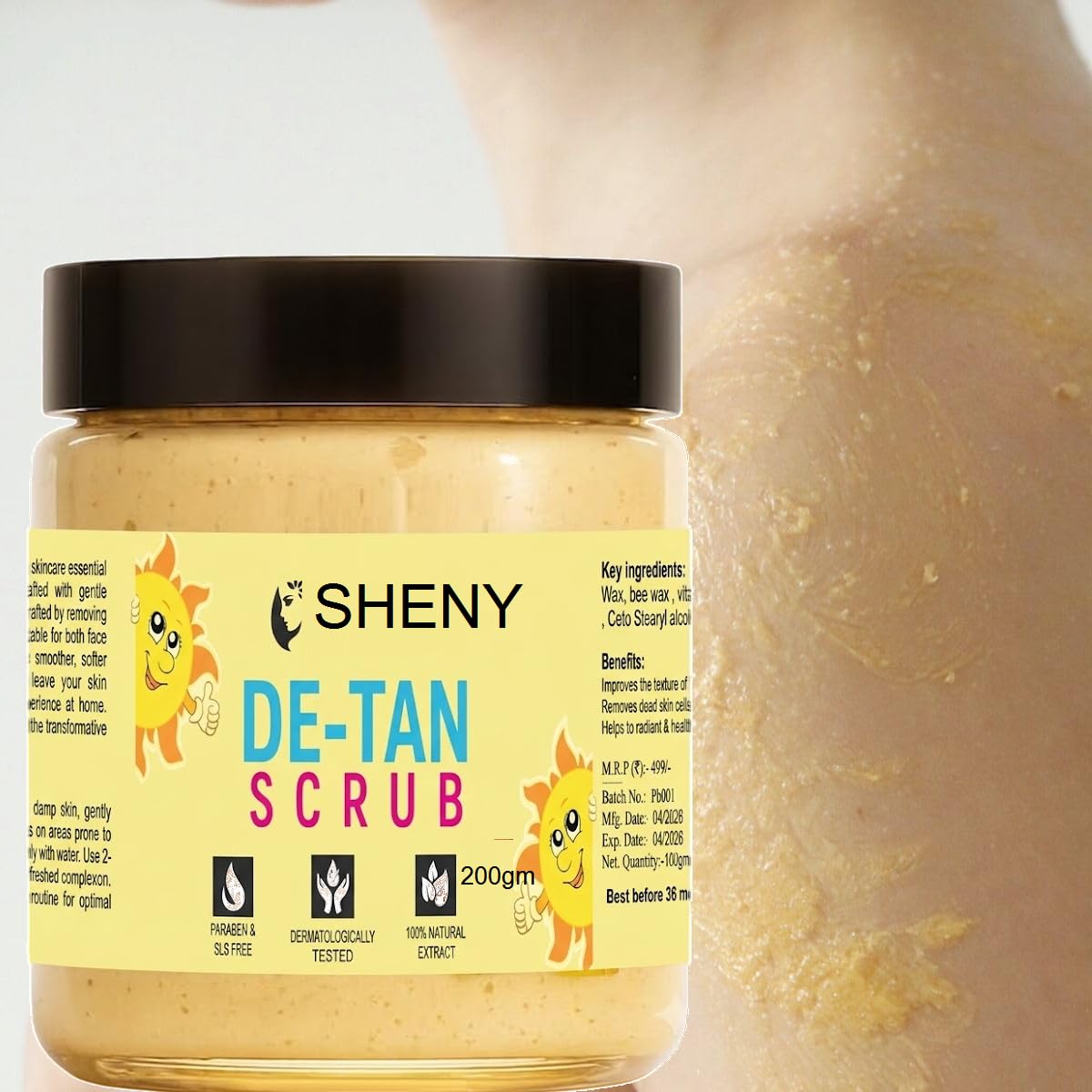 SHENY De-Tan Scrub, 200 g, Paraben & SLProfessional Style De-Tan Face and Body Scrub for Daily-picture-35