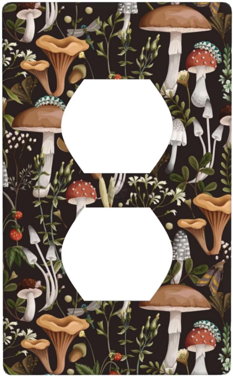 Boho Mushroom Single Duplex Outlet Light Switch Plate Cover Decor Wall Plate Decorative Outlet Cover For Home Bedroom Kitchen 4.5 * 2.76 Inches
