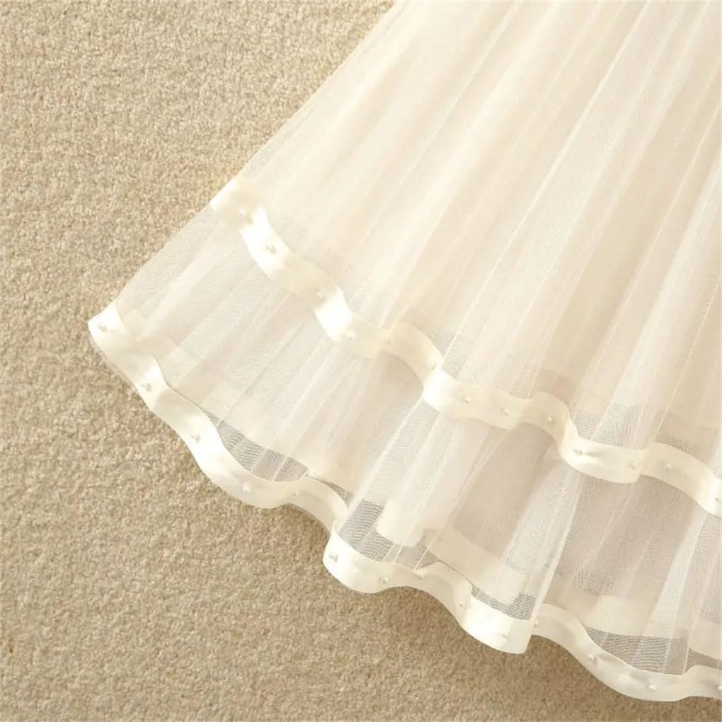 Jupe brodée à taille élastique unie pour femme - Jupe trapèze plissée taille haute