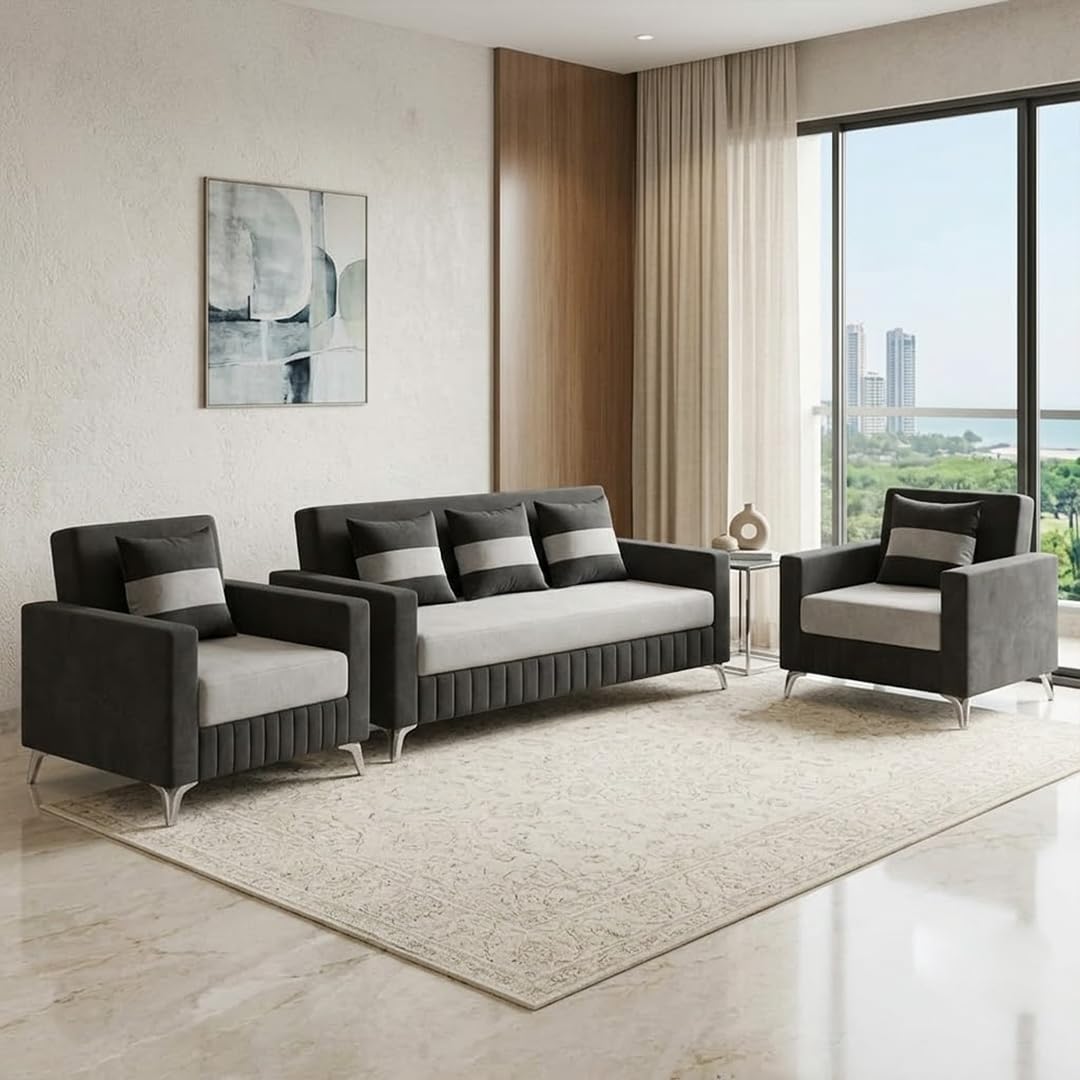 Lucy Plush Comfort Sofa Set | 3 Seater + 1 Seater + 1 Seater | Luxury Velvet Suede Fabric | Modern Living Room Sofa | Dark Gray - Light Gray-picture-32
