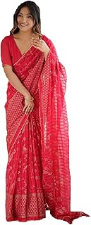 RAJESHWAR FASHION WITH RF Women's Fancy Georgette Foil Printed Lace Work Saree | Latest Brasso Trendy Style Sari with Unstitched Blouse Piece For Wedding Price in India